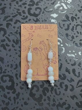 Handmade White Beaded Drop Earrings with silver plated hook- Women Jewelry